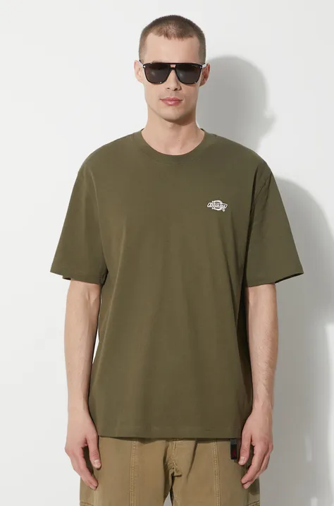 Памучна тениска Dickies в зелено с апликация