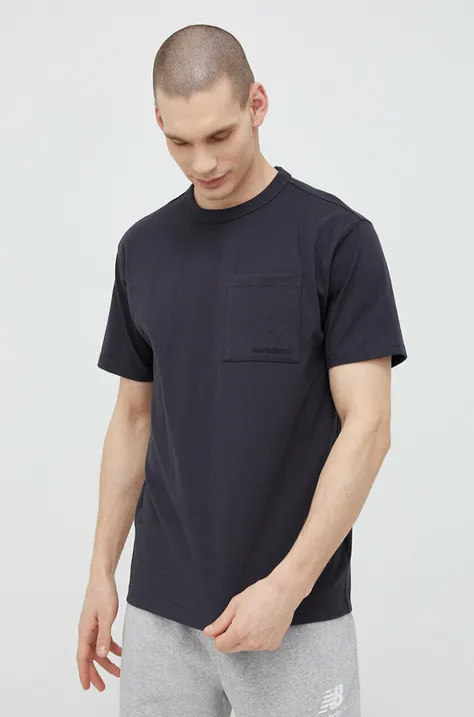 Pamučna majica New Balance boja: crna, glatki model, MT23567PHM-PHM