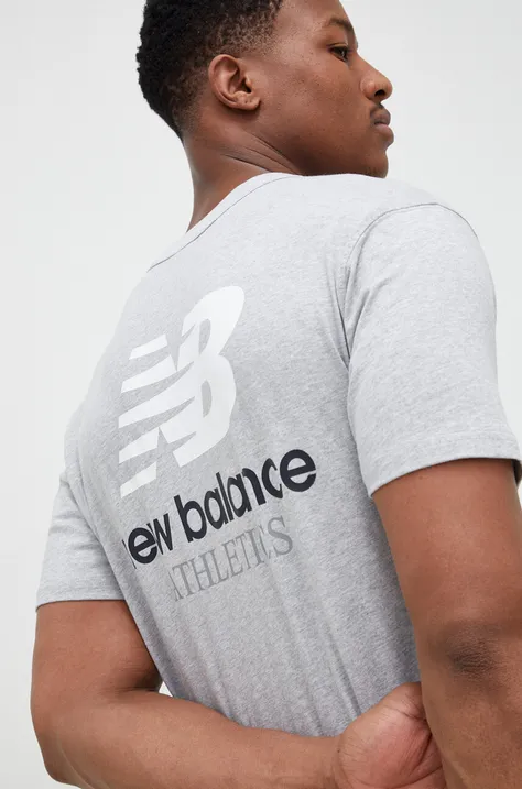 Βαμβακερό μπλουζάκι New Balance χρώμα: γκρι