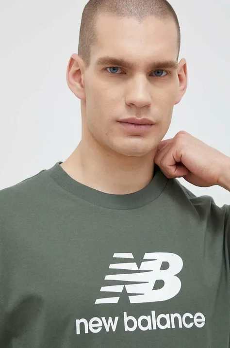Bavlněné tričko New Balance zelená barva, MT31541DON-DON