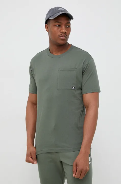 Бавовняна футболка New Balance колір зелений однотонний