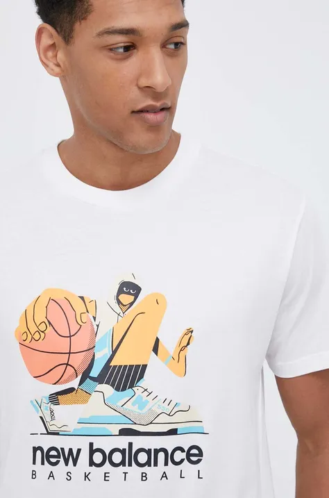 New Balance t-shirt bawełniany kolor biały z nadrukiem