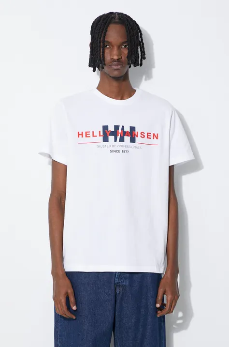 Bavlnené tričko Helly Hansen biela farba, vzorovaný