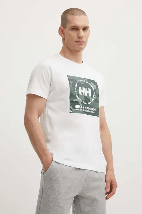 Памучна тениска Helly Hansen в бяло с десен