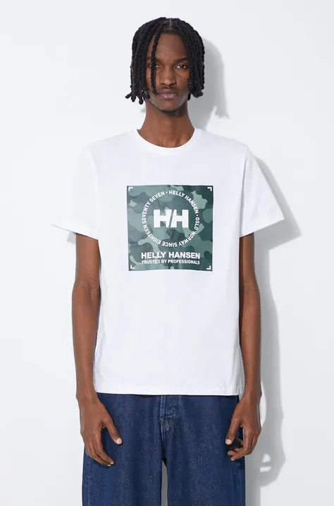 Бавовняна футболка Helly Hansen колір білий візерунок