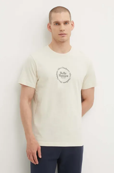 Bavlnené tričko Helly Hansen béžová farba, vzorovaný