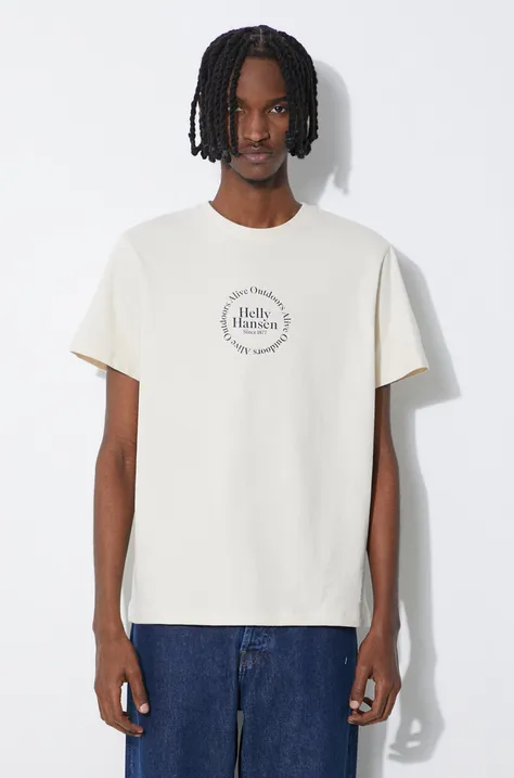 Bavlněné tričko Helly Hansen béžová barva