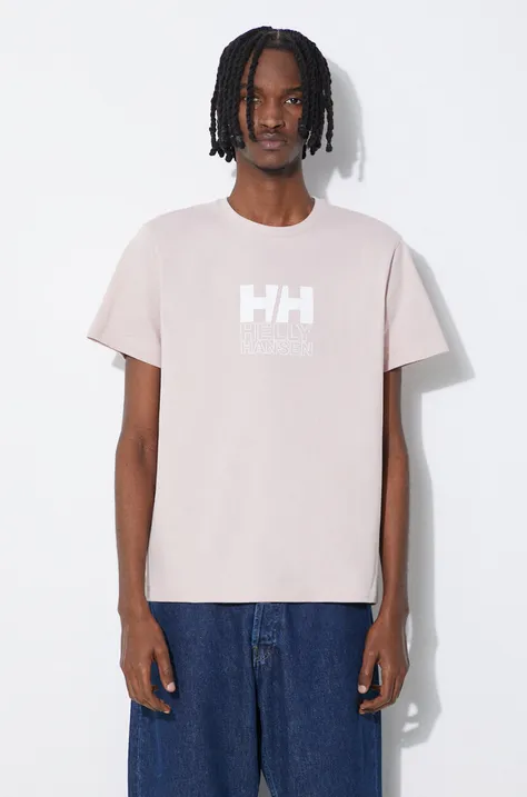 Bavlnené tričko Helly Hansen ružová farba, vzorovaný