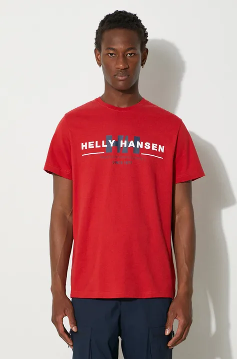 Bavlnené tričko Helly Hansen červená farba, vzorovaný