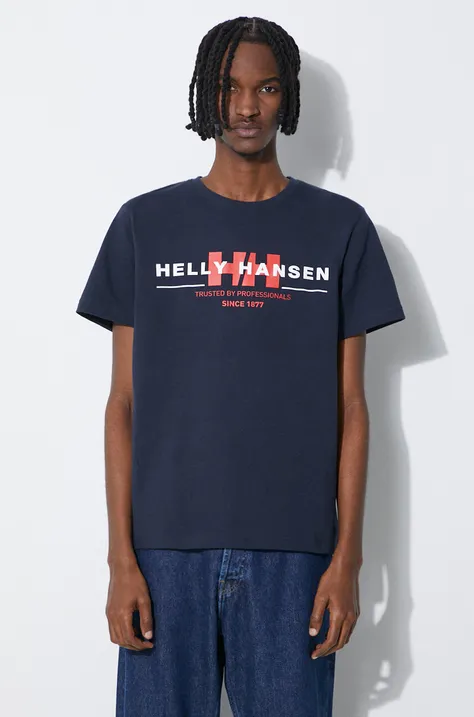 Pamučna majica Helly Hansen boja: tamno plava, s uzorkom