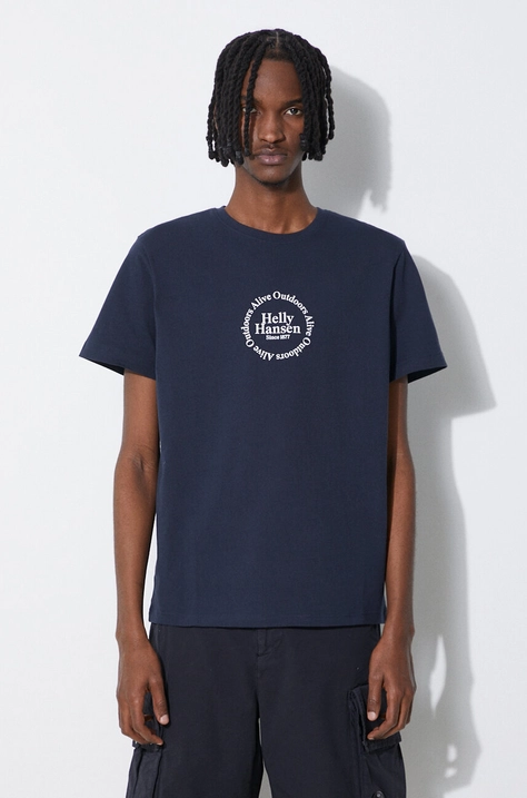 Helly Hansen cotton t-shirt navy blue color