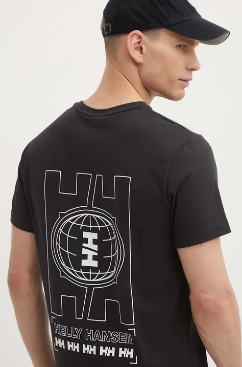 Pamučna majica Helly Hansen boja: crna, s uzorkom