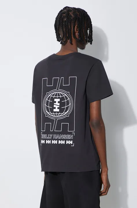 Βαμβακερό μπλουζάκι Helly Hansen χρώμα μαύρο 53936