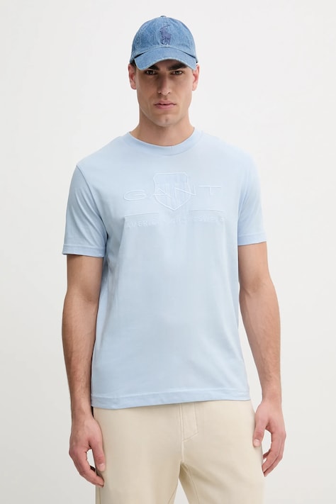 Βαμβακερό μπλουζάκι Gant ανδρικά, χρώμα: μπλε