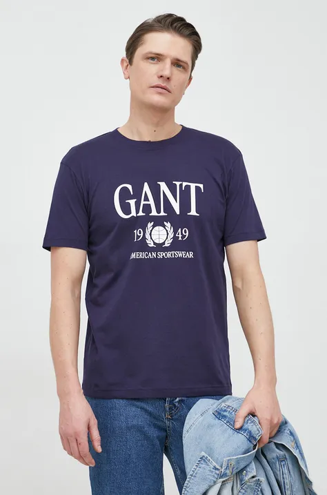 Bavlnené tričko Gant tmavomodrá farba, vzorované