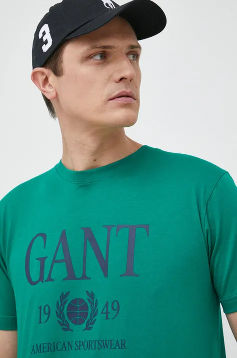 Gant t-shirt bawełniany kolor zielony wzorzysty