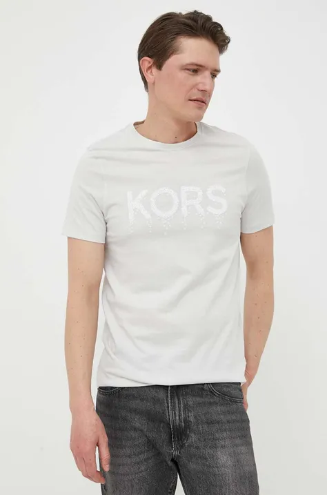 Bavlnené tričko Michael Kors šedá farba, s nášivkou