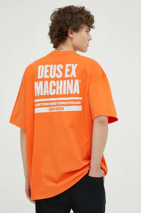 Deus Ex Machina t-shirt bawełniany kolor pomarańczowy z nadrukiem