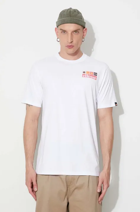 Bavlněné tričko Ellesse bílá barva, s potiskem, SHR17638-BEIGE