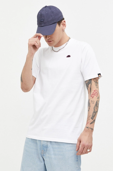 Pamučna majica Ellesse boja: bijela, s tiskom, SHR17639-WHITE