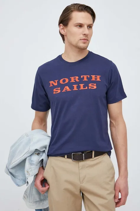 Bombažna kratka majica North Sails mornarsko modra barva