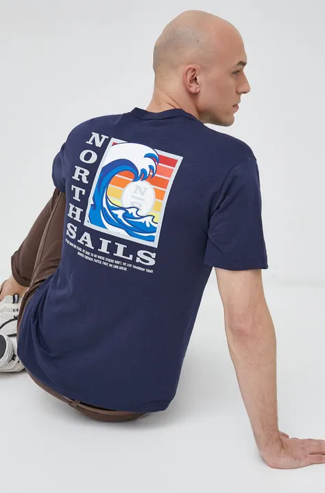 Bombažna kratka majica North Sails mornarsko modra barva