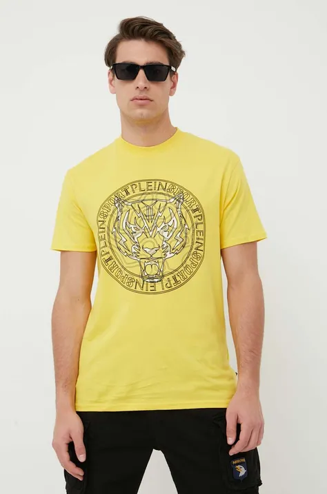 PLEIN SPORT t-shirt męskie kolor żółty z nadrukiem