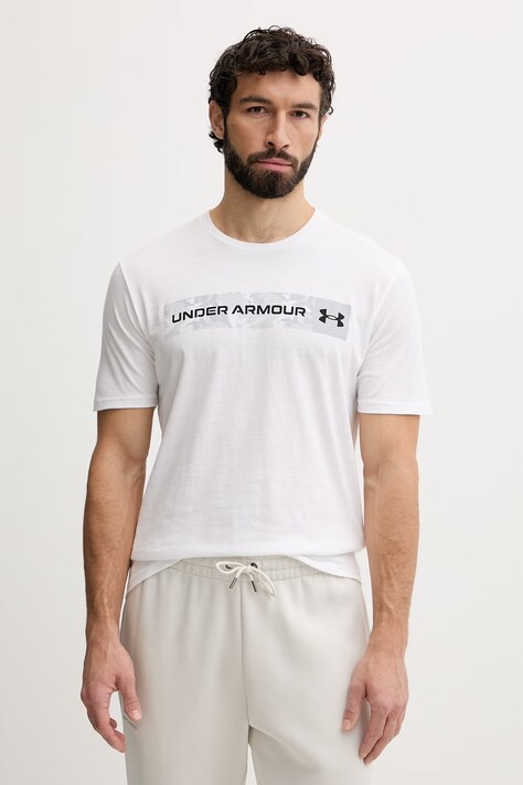 Under Armour T-shirt męski z bawełną CAMO CHEST biały 1376830