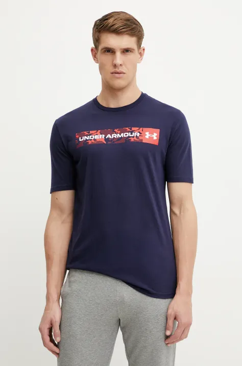 Under Armour tricou barbati, culoarea albastru marin, cu imprimeu