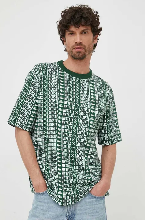 Βαμβακερό μπλουζάκι Lacoste x Netflix χρώμα: πράσινο