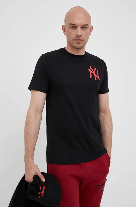 Bavlněné tričko 47brand MLB New York Yankees černá barva, s potiskem