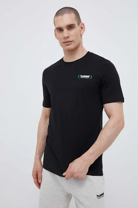 Βαμβακερό μπλουζάκι Hummel χρώμα: μαύρο