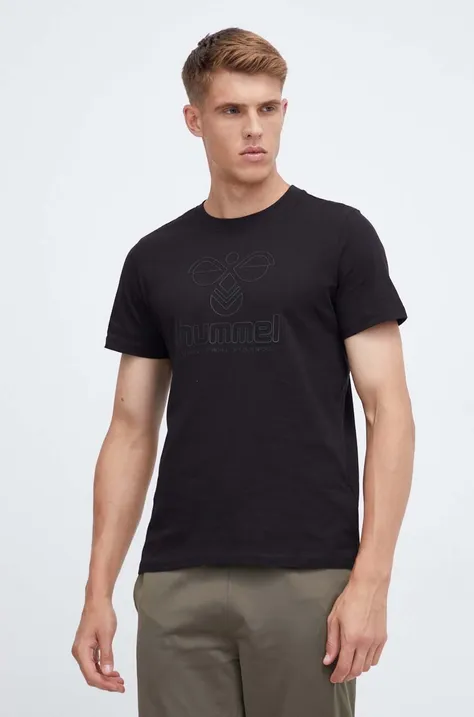 Памучна тениска Hummel в черно с принт