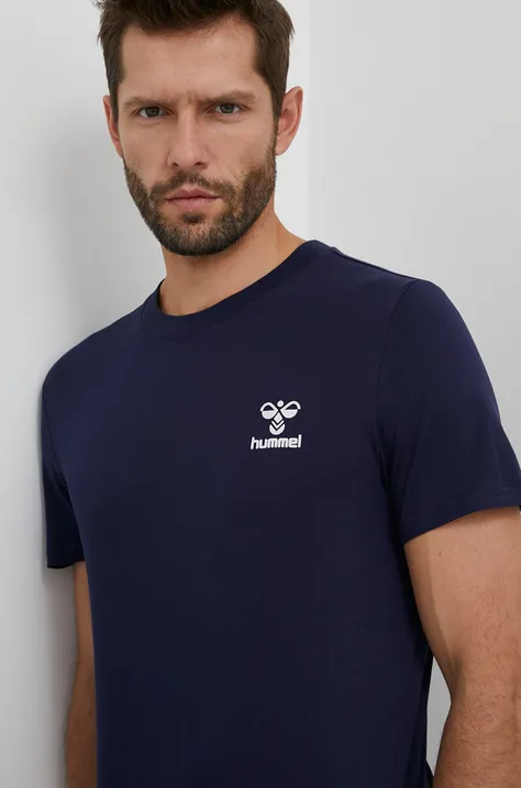 Bombažna kratka majica Hummel mornarsko modra barva