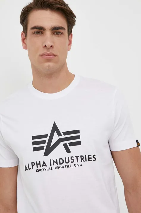 Памучна тениска Alpha Industries Basic T-Shirt в бяло с принт 100501.09