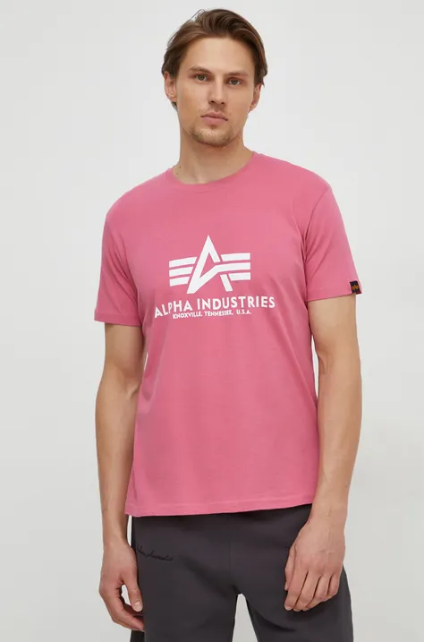Bombažna kratka majica Alpha Industries moški, bela barva