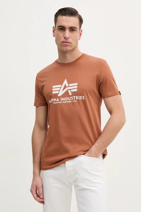 Alpha Industries cotton t-shirt men’s brown color with a print