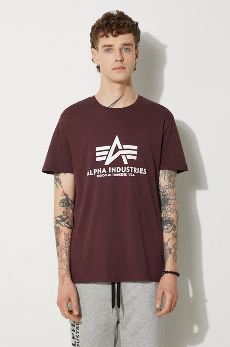 Alpha Industries t-shirt bawełniany Basic T-Shirt kolor bordowy z nadrukiem 100501.21