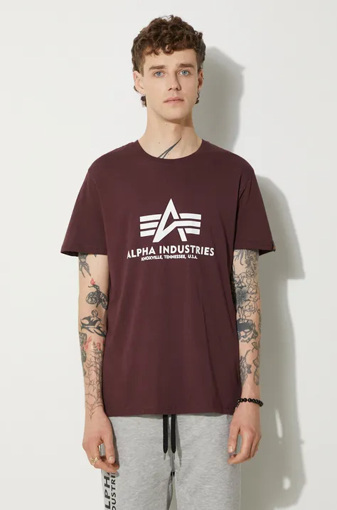 Bavlněné tričko Alpha Industries Basic T-Shirt vínová barva, s potiskem, 100501.21