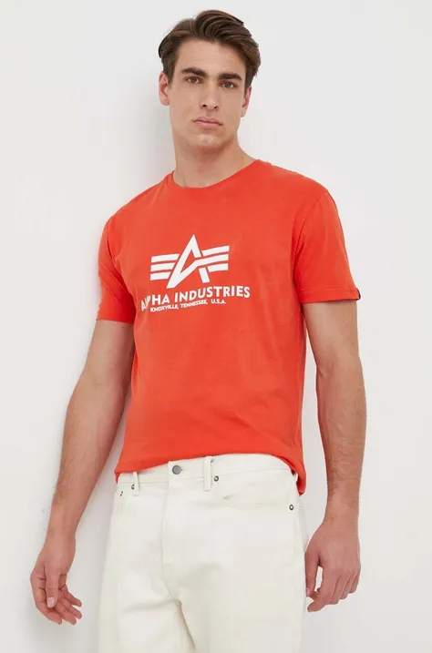 Памучна тениска Alpha Industries в червено с принт