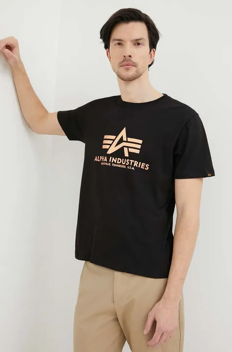 Памучна тениска Alpha Industries Basic T-Shirt Foil Print в черно с принт 100501FP.365