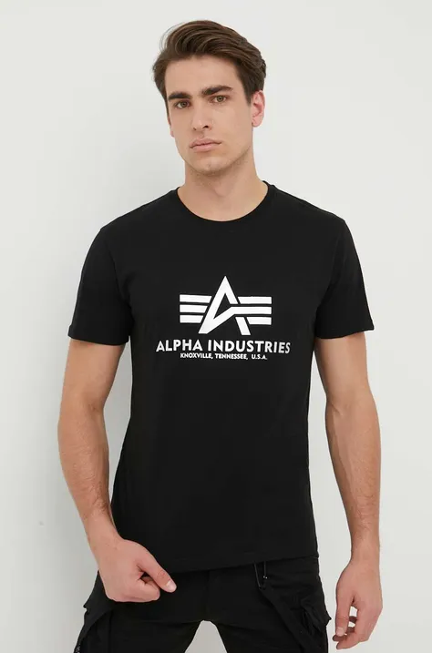Хлопковая футболка Alpha Industries Basic T-Shirt Foil Print цвет чёрный с принтом 100501FP.530