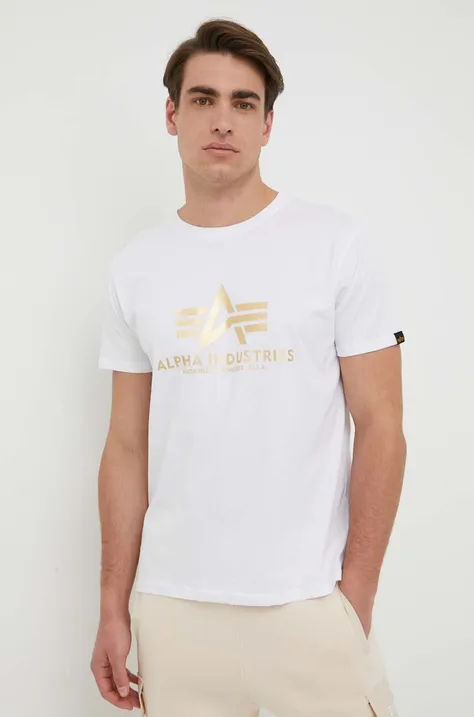 Alpha Industries t-shirt bawełniany kolor biały z nadrukiem 100501FP.590-WhiteYello