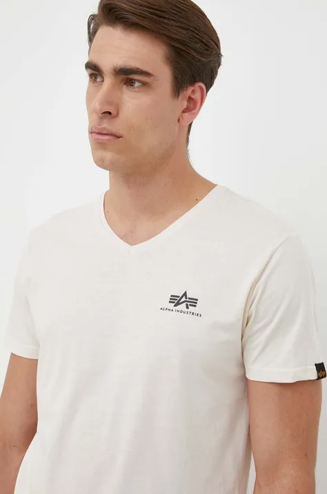 Bavlněné tričko Alpha Industries béžová barva, s potiskem, 106513.578-StreamWhit
