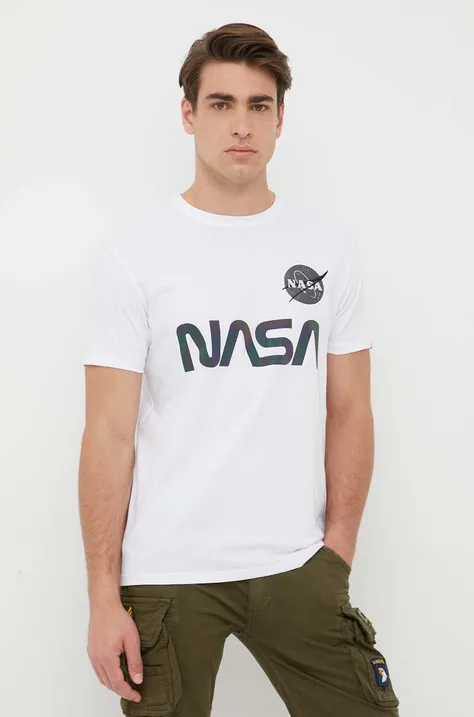 Alpha Industries t-shirt bawełniany kolor biały z nadrukiem 178501RR.09-White