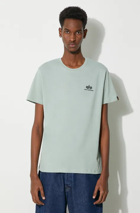 Bavlnené tričko Alpha Industries pánsky, tyrkysová farba, s potlačou