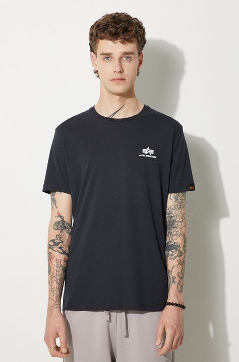Alpha Industries cotton t-shirt Basic T Small Logo navy blue color 188505.07