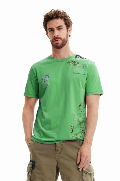 Desigual t-shirt bawełniany kolor zielony z nadrukiem