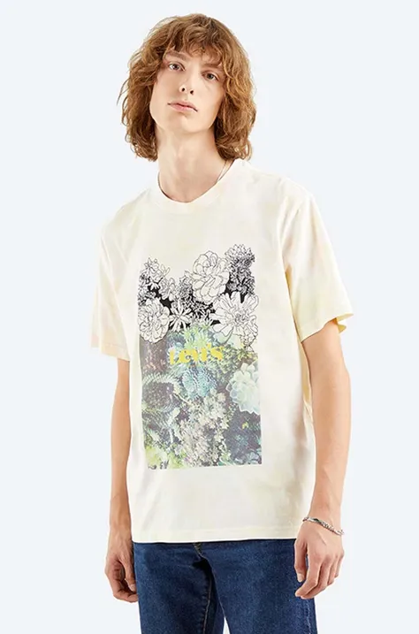 Bombažna kratka majica Levi's Relaxed Fit Tee Sketch bež barva