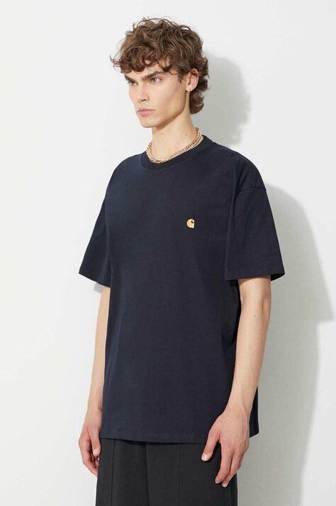 Βαμβακερό μπλουζάκι Carhartt WIP Chase χρώμα: ναυτικό μπλε